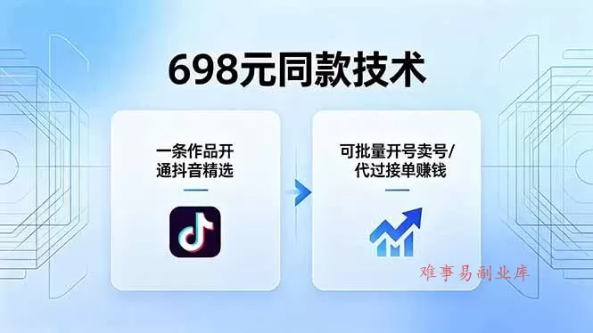 (18379期)698元同款技术:一条作品开通抖音精选,可批量开号卖号,也可代过接单赚钱 (18379期)698元同款技术:一条作品开通抖音精选,可批量开号卖号,也可代过接单赚钱