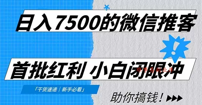 日入7500的微信推客，首批红利，自用省钱、分享赚钱，0门槛小白闭眼冲！-难事易副业库