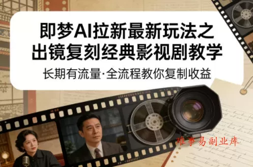 即梦AI拉新最新玩法之出镜复刻经典影视剧教学，长期有流量，全流程教你复制收益-难事易副业库