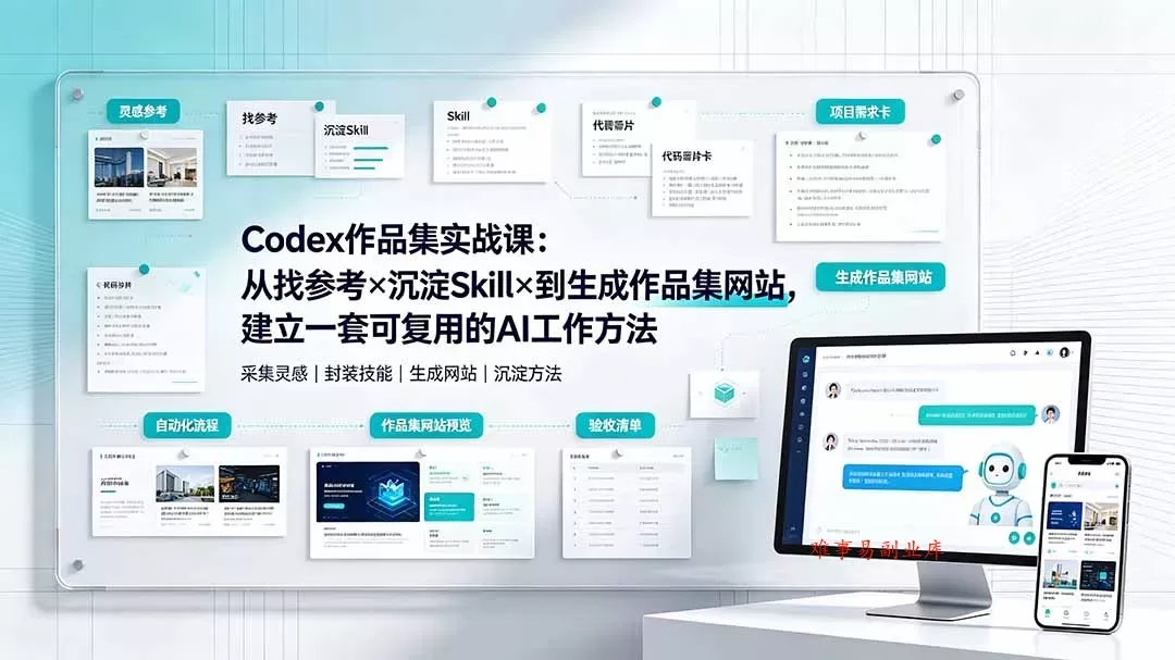 Codex作品集实战课：从找参考×沉淀Skill×到生成作品集网站，建立一套可复用的AI工作方法