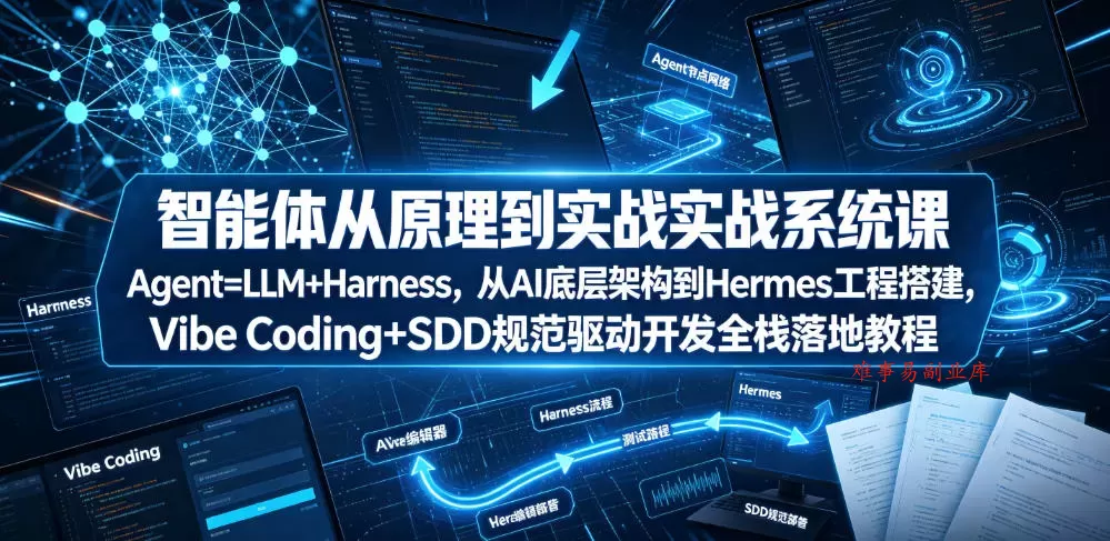 智能体从原理到实战系统课Agent=LLM+Harness,从AI底层架构到Hermes工程搭建,Vibe Coding+SDD规范驱动开发全栈落地教程 智能体从原理到实战系统课Agent=LLM+Harness,从AI底层架构到Hermes工程搭建,Vibe Coding+SDD规范驱动开发全栈落地教程