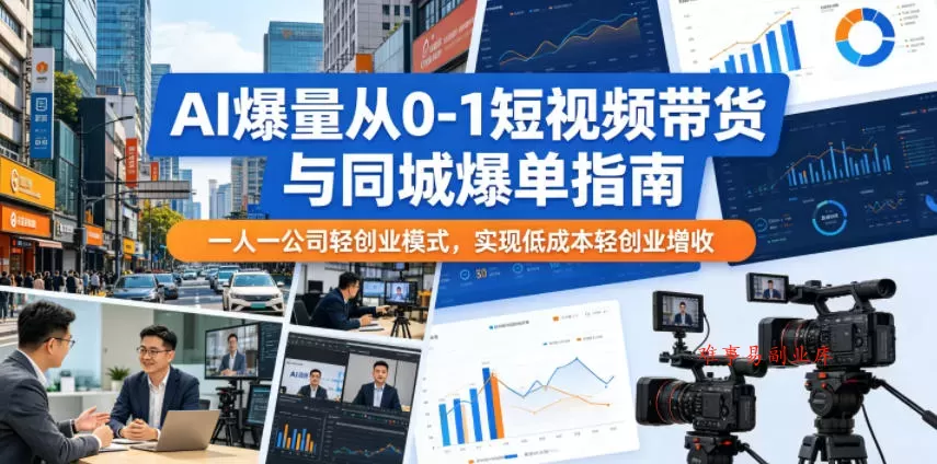 AI爆量从0-1短视频带货与同城爆单指南，一人一公司轻创业模式，实现低成本轻创业增收-难事易副业库