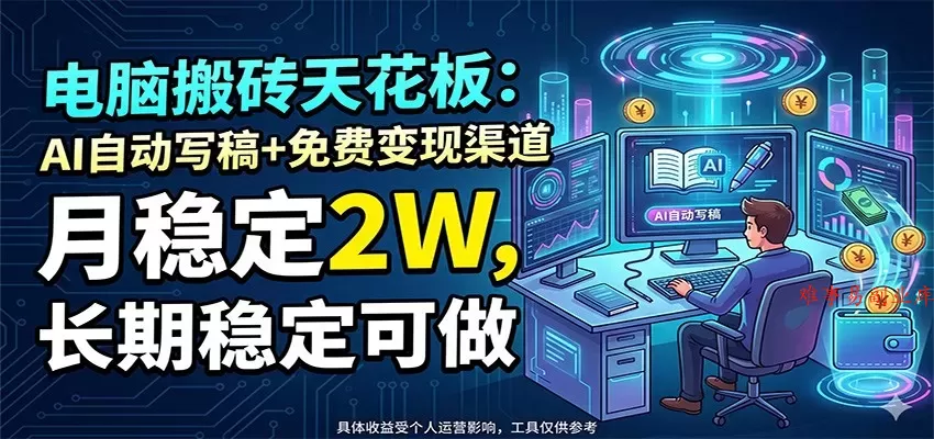 电脑搬砖天花板:AI自动写稿+免费变现渠道,月稳定2W,长期稳定可做 电脑搬砖天花板:AI自动写稿+免费变现渠道,月稳定2W,长期稳定可做