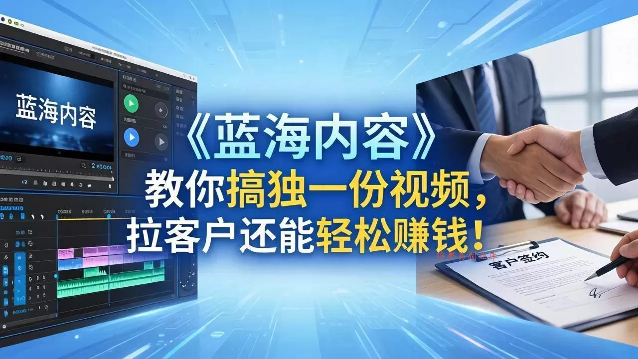 (18301期)做视频卷不动了?《蓝海内容》教你搞独一份视频,拉客户还能轻松赚钱!-难事易副业库