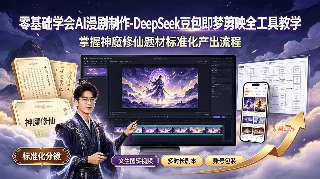 （19263期）零基础学会AI漫剧制作-DeepSeek豆包即梦剪映全工具教学，掌握神魔修仙题材标准化产出流程-难事易副业库