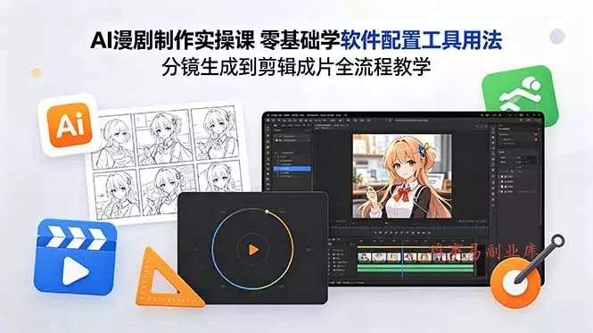 AI漫剧制作实操课 零基础学软件配置工具用法 分镜生成到剪辑成片全流程教学-难事易副业库
