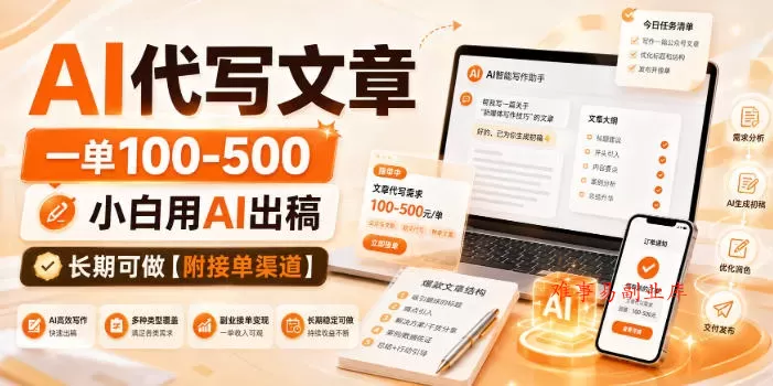AI代写文章，一单100-500，小白用AI出稿，长期可做【附接单渠道】【揭秘】-难事易副业库
