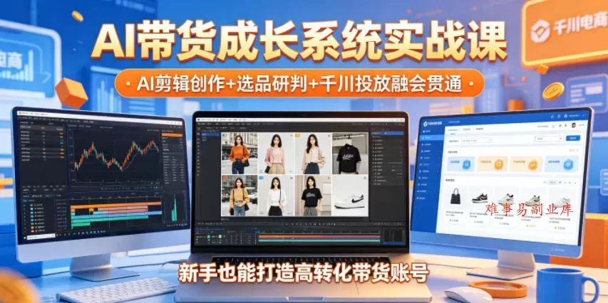 AI带货成长系统实战课，AI剪辑创作+选品研判+千川投放融会贯通，新手也能打造高转化带货账号（更新2026年）-难事易副业库