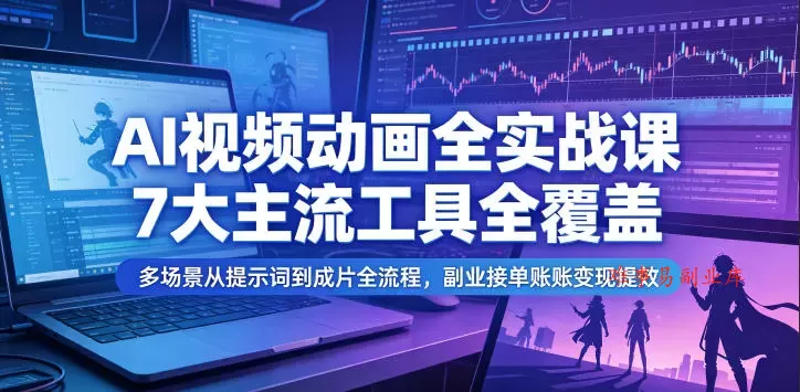 AI视频动画全实战课，7大主流工具全覆盖，多场景从提示词到成片全流程，副业接单账号变现提效-难事易副业库