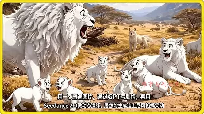 (18137期)用一张普通图片,通过GPT写剧情,再用Seedance 2.0做动态演绎,居然能生成迪士尼风格搞笑动画-难事易副业库