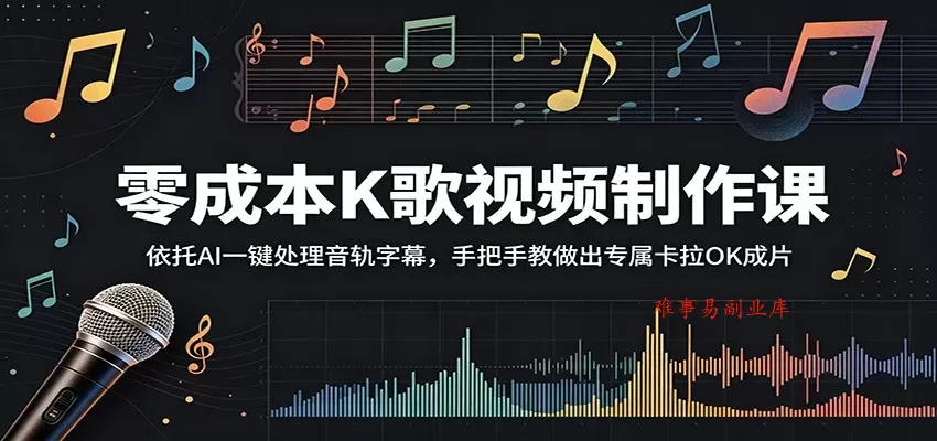零成本K歌视频制作课：依托AI一键处理音轨字幕，手把手教做出专属卡拉OK成片-难事易副业库