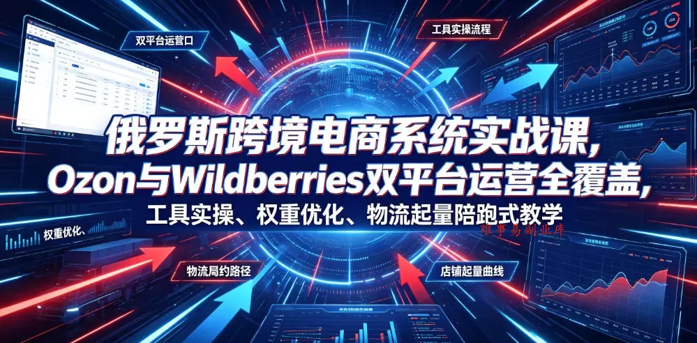 俄罗斯跨境电商系统实战课，Ozon与Wildberries双平台运营全覆盖，工具实操、权重优化、物流履约、店铺起量陪跑式教学-难事易副业库