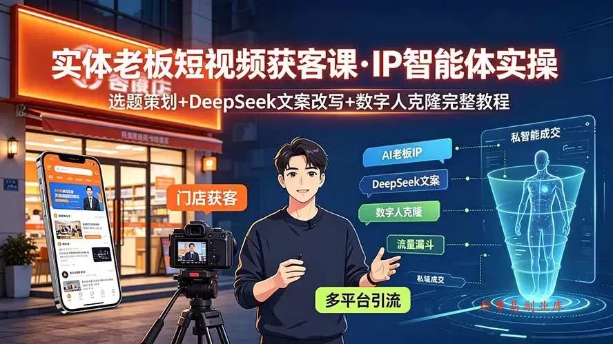 （19260期）实体老板短视频获客课·IP智能体实操｜选题策划+DeepSeek文案改写+数字人克隆完整教程-难事易副业库