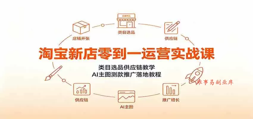 淘宝新店零到一运营实战课：类目选品供应链教学，AI主图测款推广落地教程-难事易副业库
