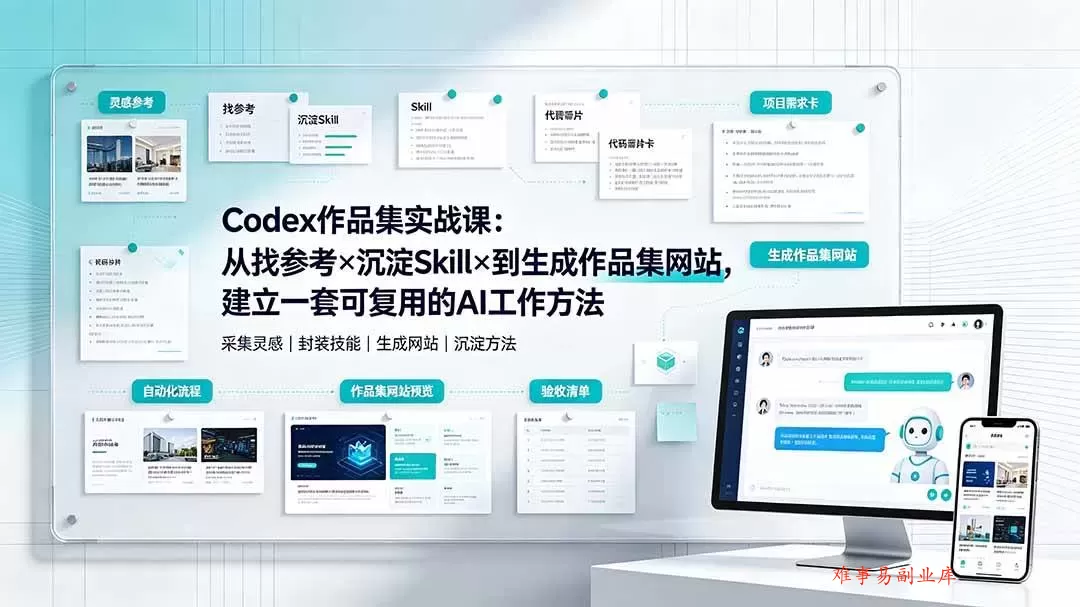 （19361期）Codex作品集实战课：从找参考×沉淀Skill×到生成作品集网站，建立一套可复用的AI工作方法