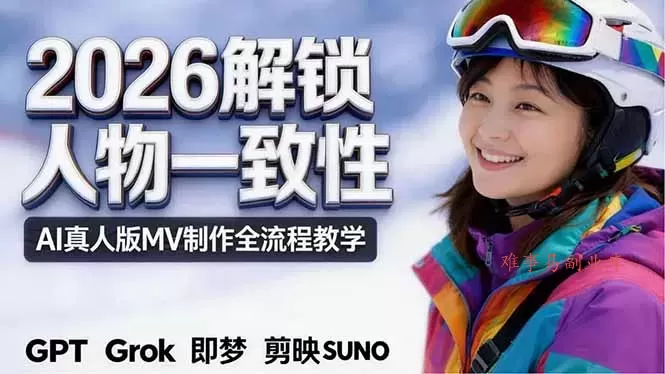 2026独创解锁人物一致性:AI真人版MV制作,不讲空话,不拼概念,全流程实操-难事易副业库