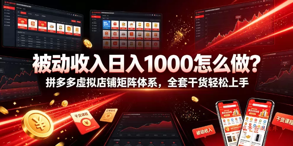 被动收入日入1000怎么做？拼多多虚拟店铺矩阵体系，全套干货轻松上手【揭秘】-难事易副业库