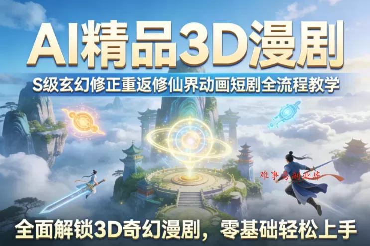 AI精品3D漫剧S级玄幻修正重返修仙界动画短剧全流程教学，全面解锁3D奇幻漫剧，零基础轻松上手-难事易副业库