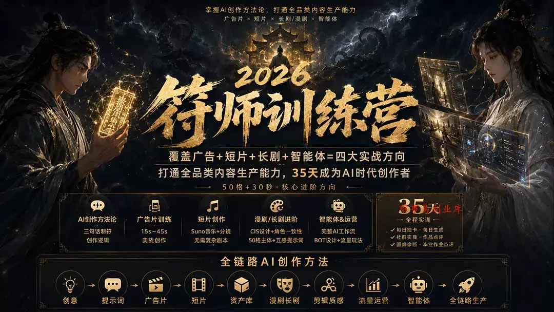 符师训练营-35天成为AI时代创作者，广告+短片+漫剧+智能体四大实战方向，掌握从创意到上线的完整工作流-难事易副业库