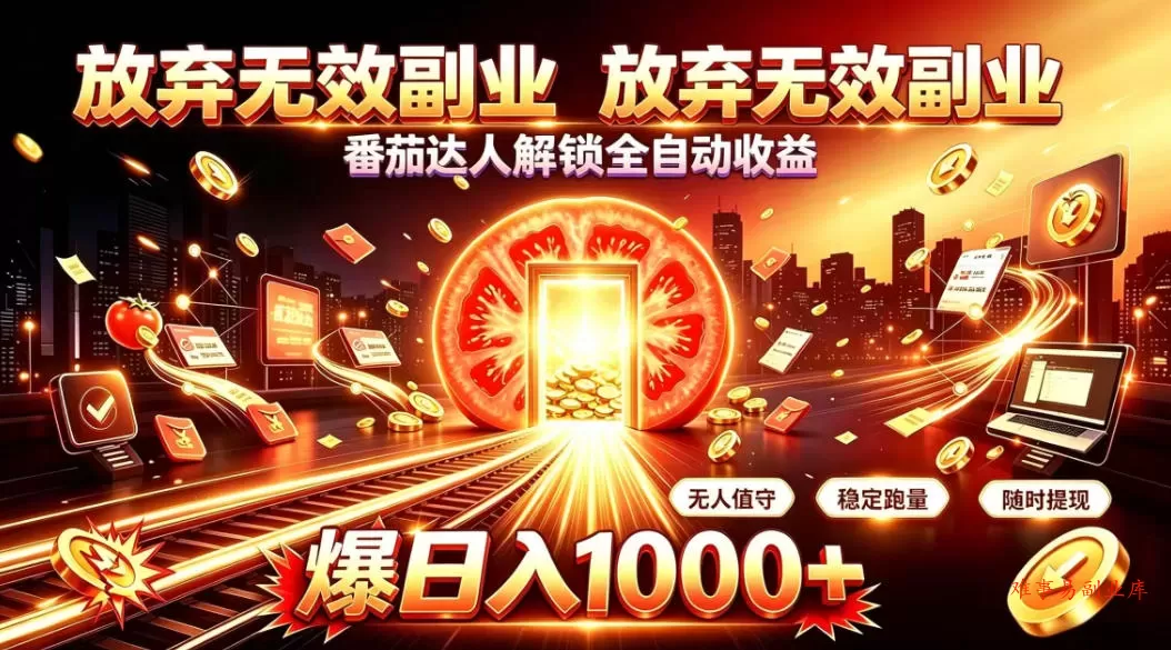 放弃无效副业，番茄达人解锁全自动收益，日入1k+，门槛最低的线上轻资产项目【揭秘】-难事易副业库