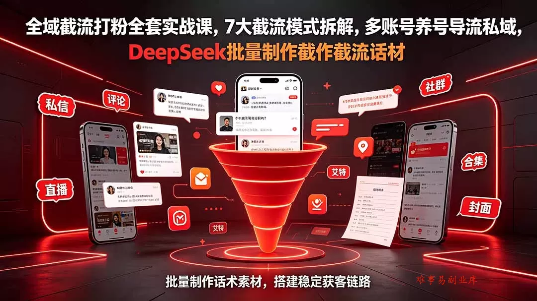全域截流打粉全套实战课,7大截流模式拆解,多账号养号导流私域,DeepSeek批量制作截流话术素材 全域截流打粉全套实战课,7大截流模式拆解,多账号养号导流私域,DeepSeek批量制作截流话术素材