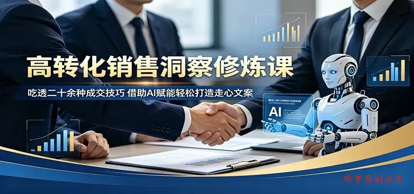 高转化销售洞察修炼课：吃透二十余种成交技巧，借助AI赋能轻松打造走心文案-难事易副业库