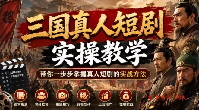 三国真人短剧实操教学，带你一步步掌握真人短剧的实战方法-难事易副业库