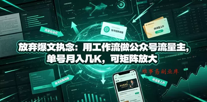 放弃爆文执念：用工作流做公众号流量主，单号月入几K，可矩阵放大-难事易副业库
