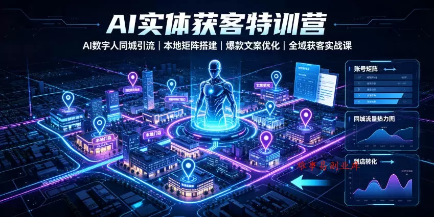AI实体获客特训营｜AI数字人同城引流、本地矩阵搭建、爆款文案优化全域获客实战课-难事易副业库