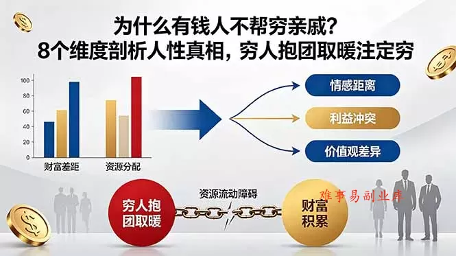 付费文章：为什么有钱人不帮穷亲戚？8个维度剖析人性真相，穷人抱团取暖注定穷-难事易副业库
