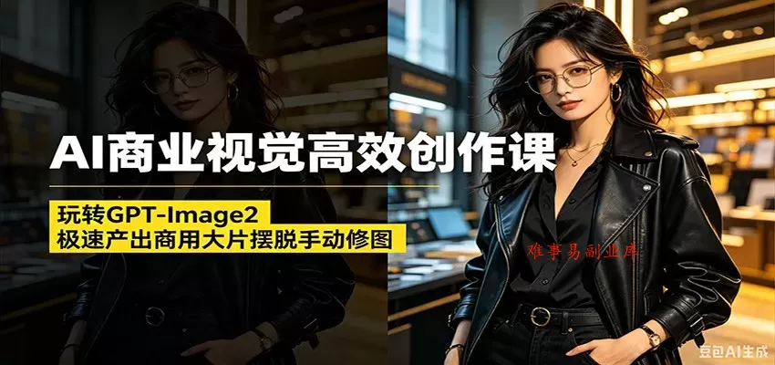 AI商业视觉高效创作课：玩转GPT-Image2，极速产出商用大片摆脱手动修图-难事易副业库