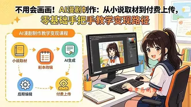 （19429期）不用会画画！AI漫剧制作：从小说取材到付费上传，零基础手把手教学变现路径（更新）-难事易副业库