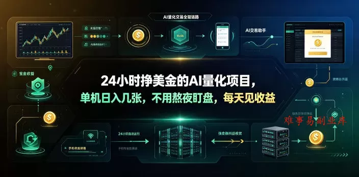 24小时挣美金的AI量化项目，单机日入几十美刀，不用熬夜盯盘，每天见收益【揭秘】-难事易副业库