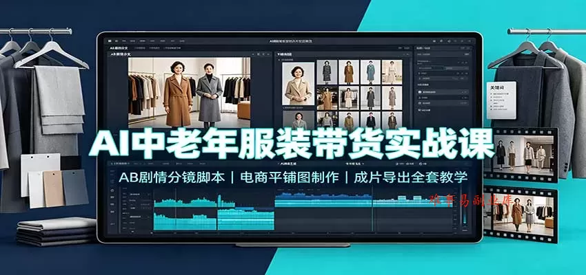 AI中老年服装带货实战课：AB剧情分镜脚本，电商平铺图制作，成片导出全套教学-难事易副业库