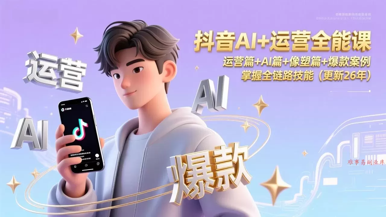 抖音AI+运营全能课，运营篇+AI篇+像塑篇+爆款案例，掌握全链路技能(更新26年