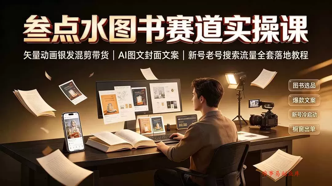 （19613期）叁点水图书赛道实操课｜矢量动画银发混剪带货，AI图文封面文案，新号老号搜索流量全套落地教程-难事易副业库
