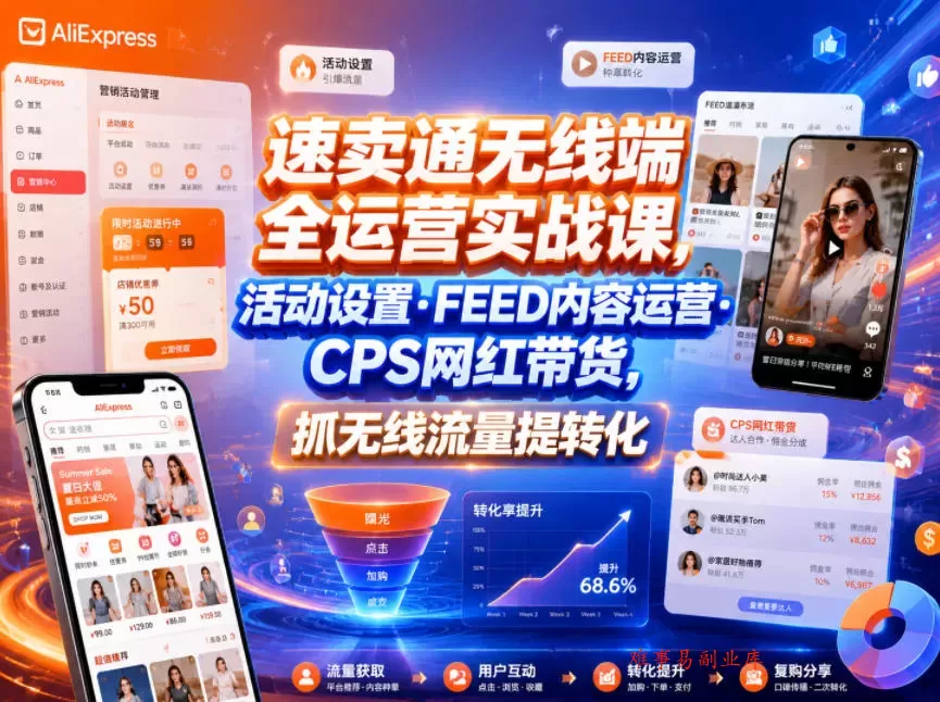 速卖通无线端全运营实战课,活动设置・FEED内容运营・CPS网红带货,抓无线流量提转化 速卖通无线端全运营实战课,活动设置・FEED内容运营・CPS网红带货,抓无线流量提转化
