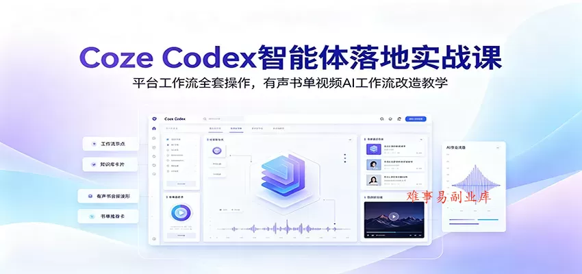 Coze Codex智能体落地实战课：平台工作流全套操作，有声书单视频AI工作流改造教学-难事易副业库
