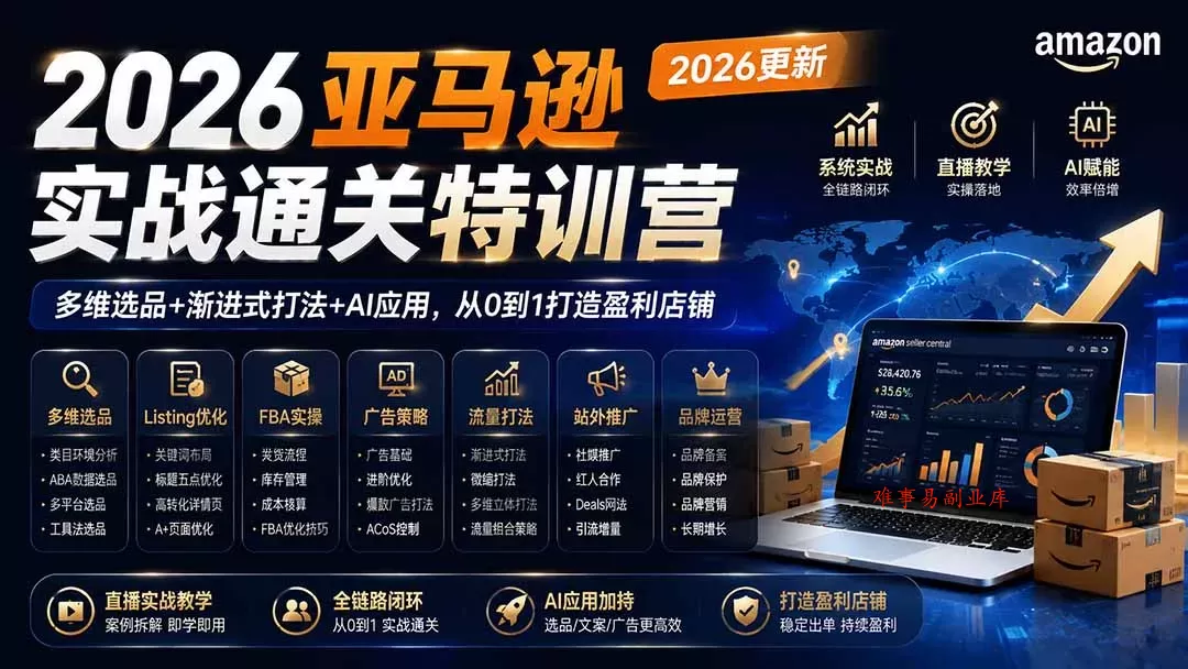 2026亚马逊实战通关特训营-2026更新,多维选品+渐进式打法+AI应用,从0到1打造盈利店铺 2026亚马逊实战通关特训营-2026更新,多维选品+渐进式打法+AI应用,从0到1打造盈利店铺