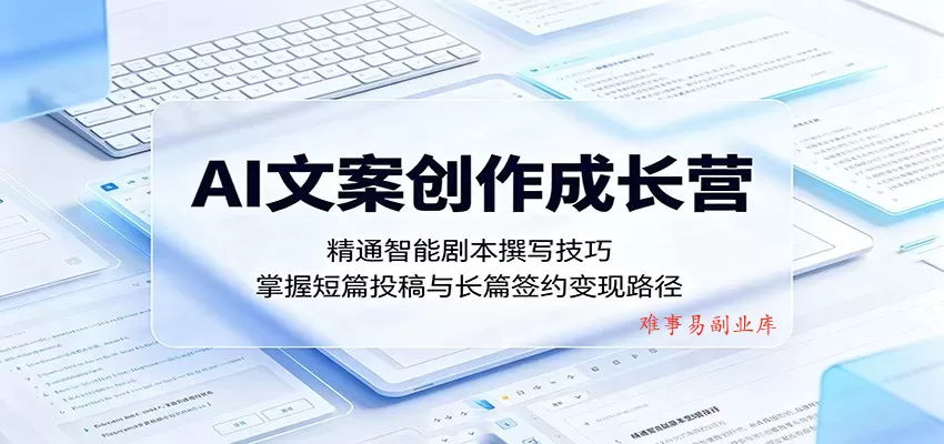 AI文案创作成长营：精通智能剧本撰写技巧，掌握短篇投稿与长篇签约变现路径-难事易副业库