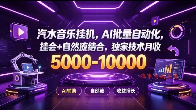 汽水音乐挂G项目,AI批量自动化,挂会+自然流结合,独家技术月收5k-1W+【揭秘】 汽水音乐挂G项目,AI批量自动化,挂会+自然流结合,独家技术月收5k-1W+【揭秘】