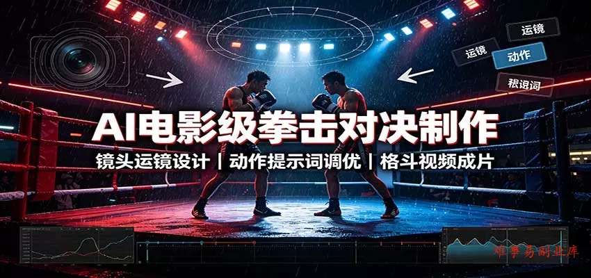 AI电影级拳击对决制作：镜头运镜设计，动作提示词调优，格斗视频成片-难事易副业库