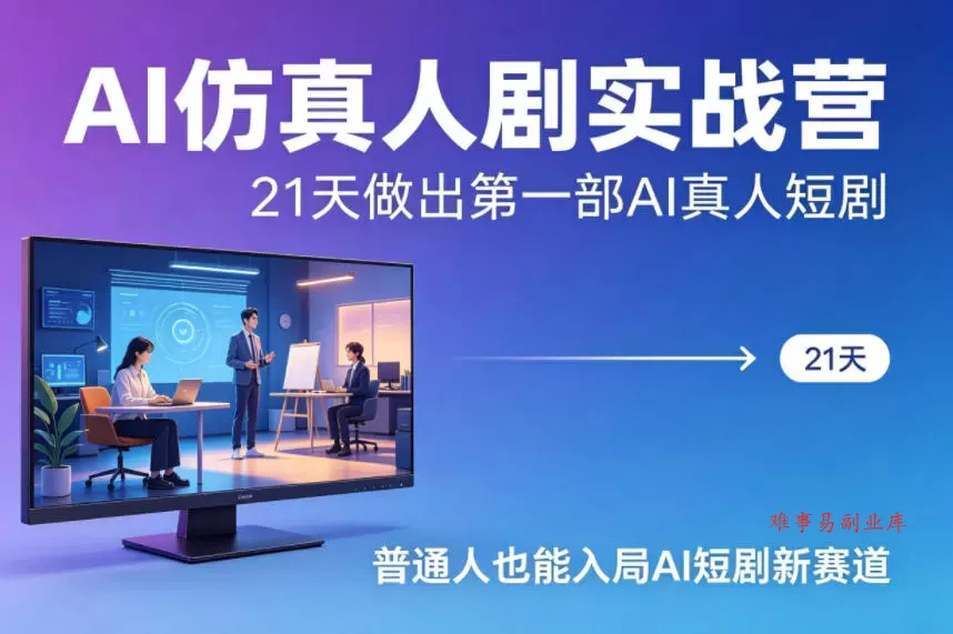 AI仿真人剧实战营，21天做出第一部AI真人短剧，普通人也能入局AI短剧新赛道（更新）-难事易副业库