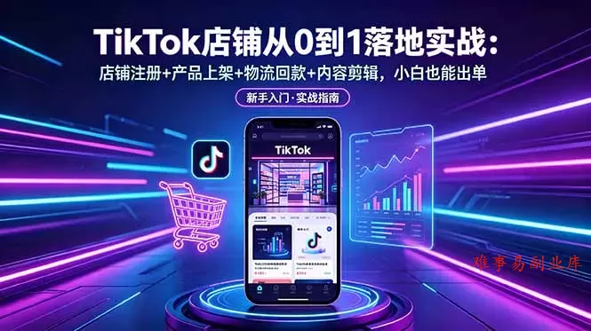 TikTok店铺从0到1落地实战：店铺注册+产品上架+物流回款+内容剪辑，小白也能出单-难事易副业库