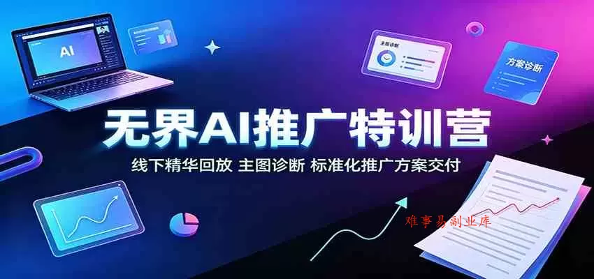 无界AI推广特训营：线下精华回放，主图诊断、标准化推广方案交付-难事易副业库