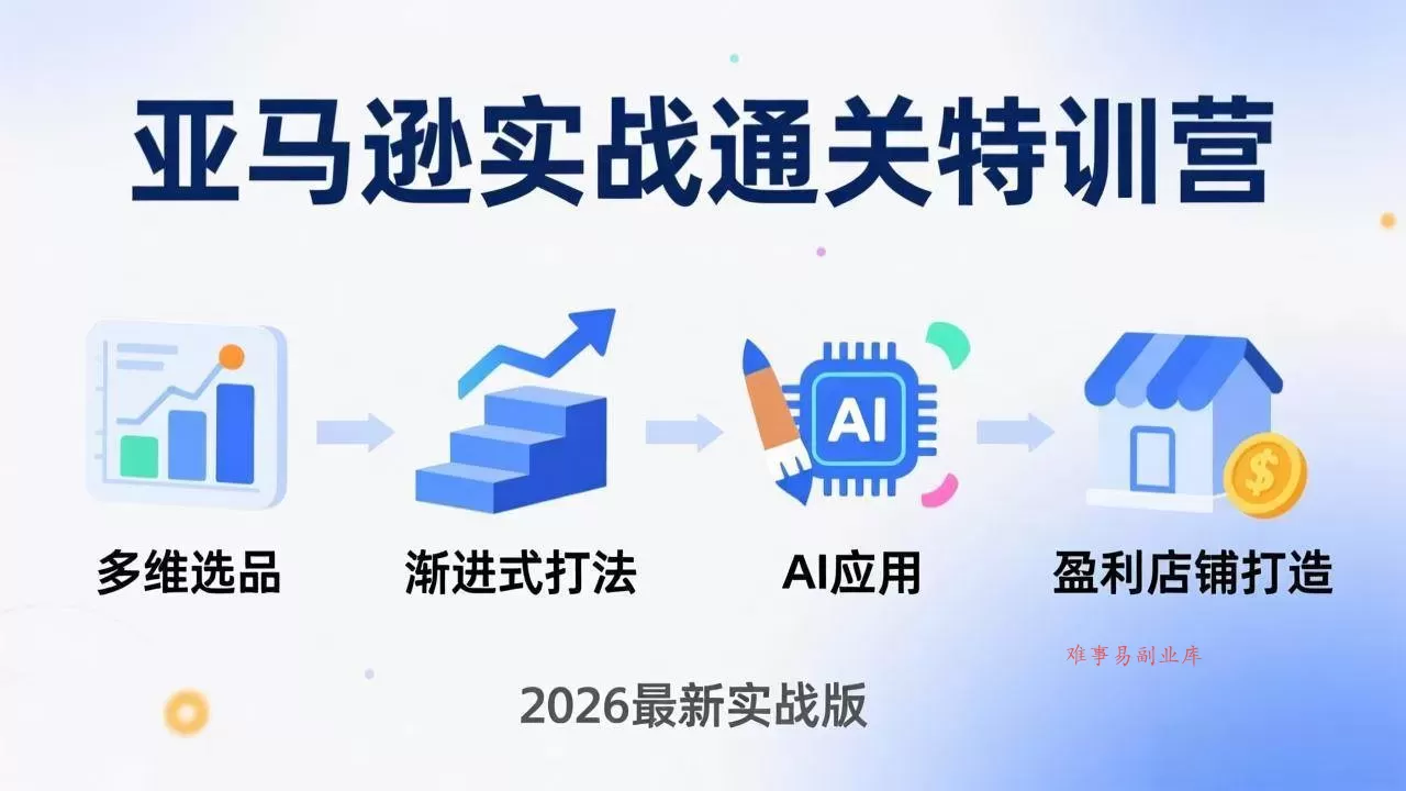 (17592期)亚马逊实战通关特训营:2026年3月更新,多维选品+渐进式打法+AI应用,从0到1打造盈利店铺-难事易副业库