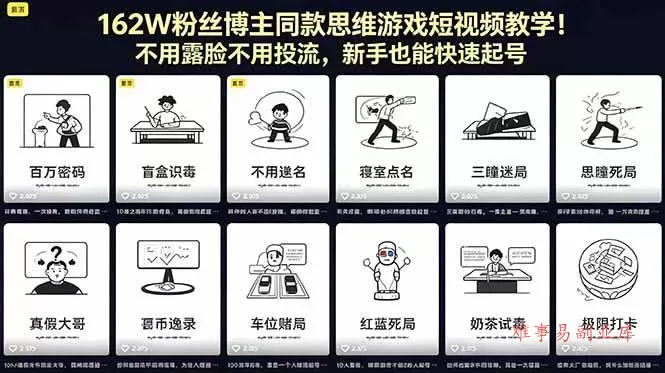 （18485期）162W粉丝博主同款思维游戏短视频教学！不用露脸不用投流，新手也能快速起号