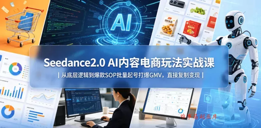 Seedance2.0 AI内容电商玩法实战课｜从底层逻辑到爆款SOP批量起号打爆GMV，直接复制变现-难事易副业库