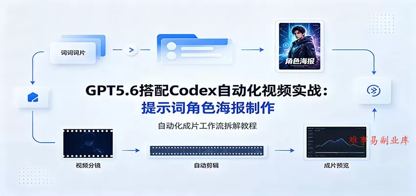GPT5.6搭配Codex自动化视频实战:提示词角色海报制作,自动化成片工作流拆解教程 GPT5.6搭配Codex自动化视频实战:提示词角色海报制作,自动化成片工作流拆解教程