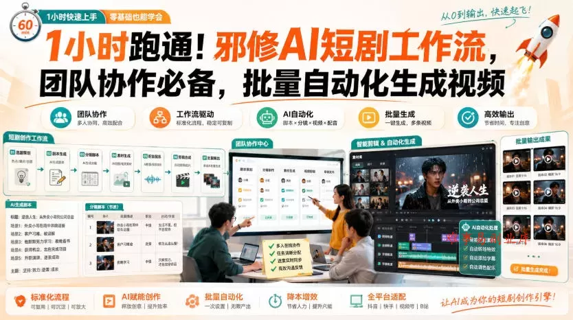 1小时跑通！邪修AI短剧工作流，团队协作必备，批量自动化生成视频-难事易副业库